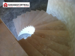 Drywall finishing in stairway